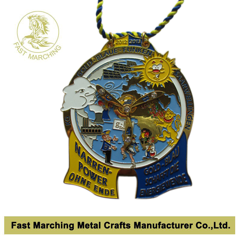 Metal Sports Medal with 3D Effect, Medallion with Crystals (stones)