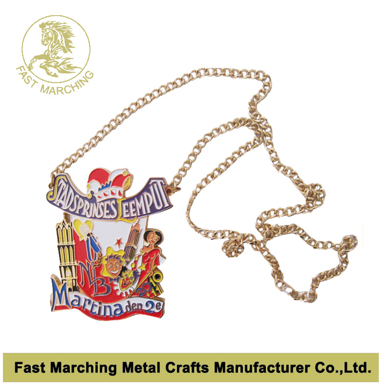 Souvenir Carnival Medal with Chain, Medallion with Antique Brass Finish